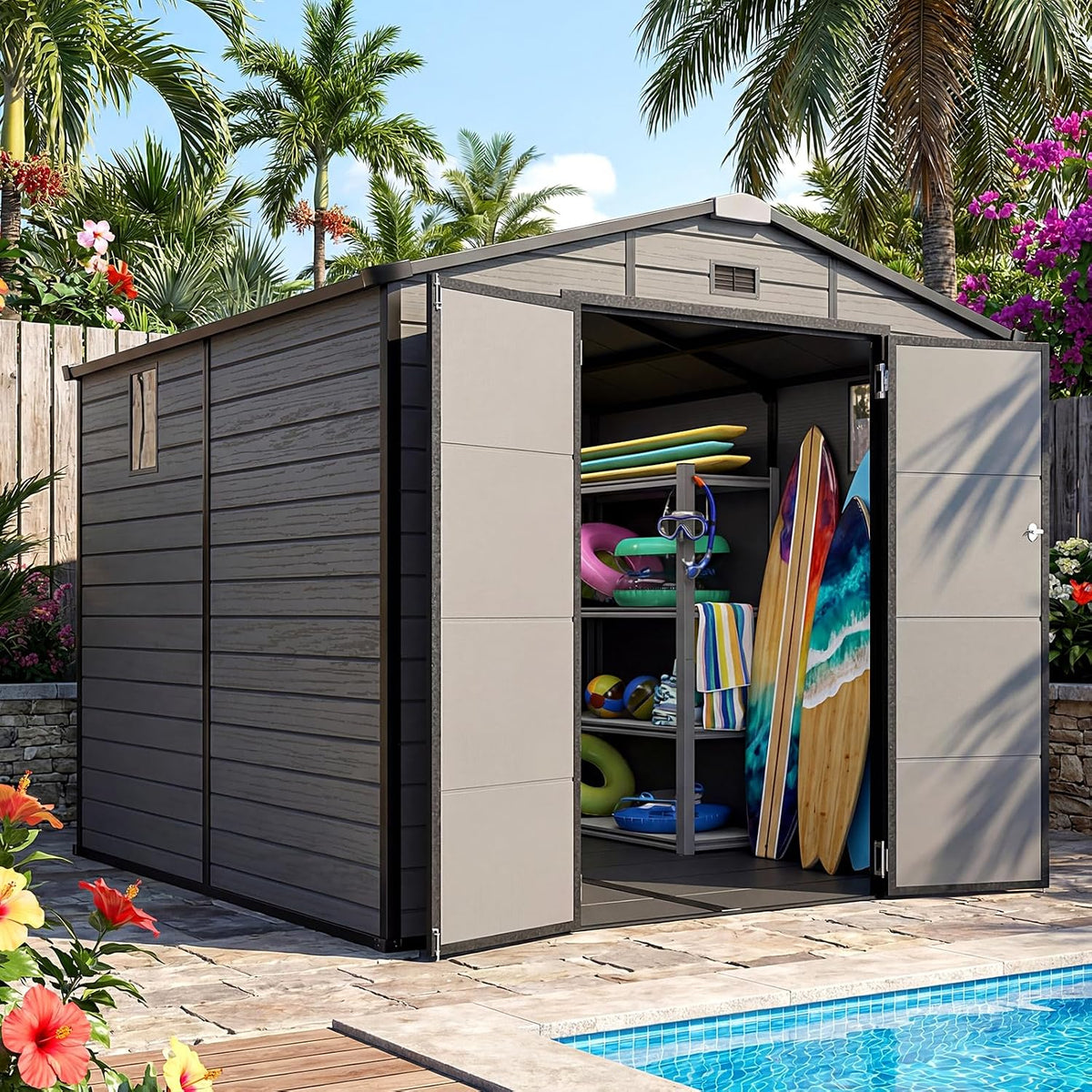Quictent 8x8FT Resin Storage Shed with Floor, Plastic Shed (7.2X7.6FT Base)