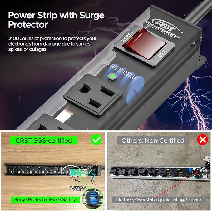 CRST 2 Pack 8 Outlet Metal Heavy Duty Power Strip