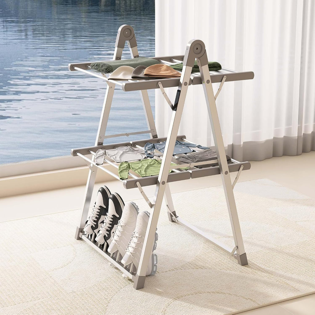 Heated Clothes Drying Rack Foldable Timer Shoes Socks,Silvery Gray