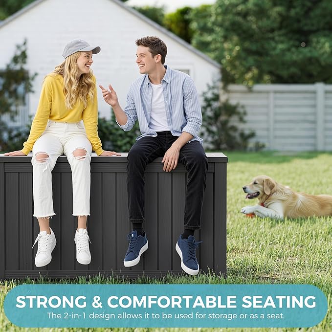 NUNU LAB 151 Gallon Outdoor Storage Box, Resin Large Sturdy Deck Box, Backyard