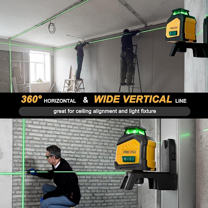 PREXISO 360° Laser Level with Tripod, 100Ft Dual Power Self Leveling Cross Line