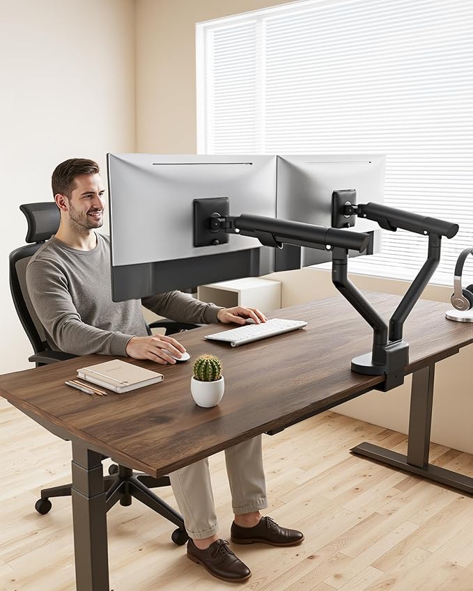 monTEK Dual Monitor Stand for 2 Screens 17 to 35 Inch, Heavy Duty Monitor Mount