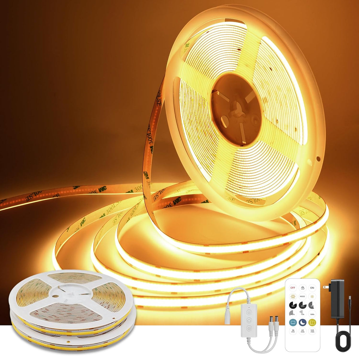 pandery cob led strip lights warm white, 24v, side view