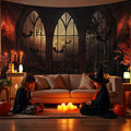 QGHOT Halloween Tapestry Wall Hanging Horror Castle Window Tapestry Gothic Spooky Backdrop Vampire Medieval Tapestries for Bedroom Living Room Dorm Wall Art Decor (104"x78.7")