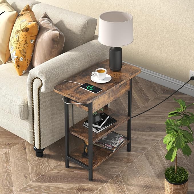 LIDYUK End Table with Charging Station, Flip Top Side Table with USB Ports and
