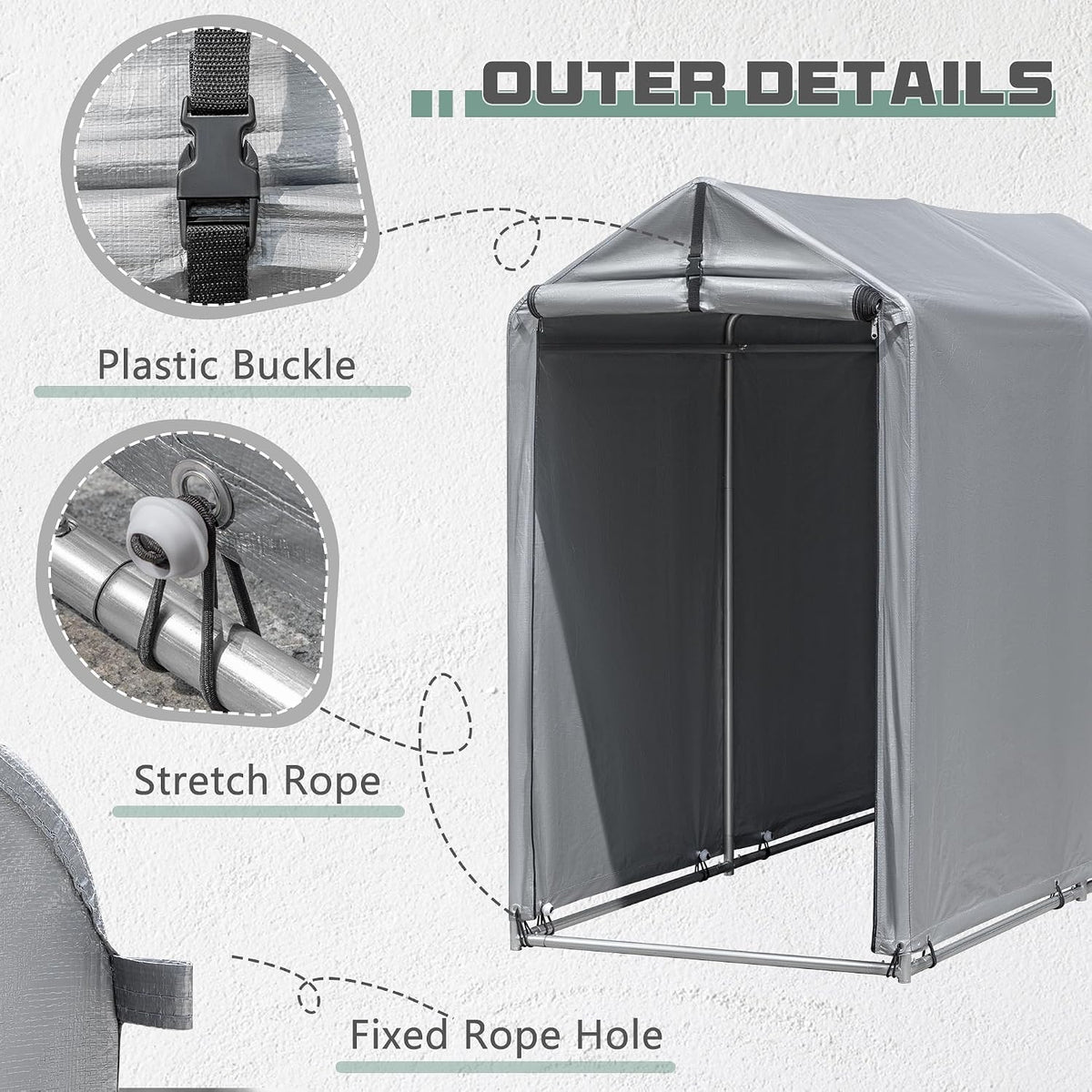 flamaker 6' x 3' small bike tent storage, side view