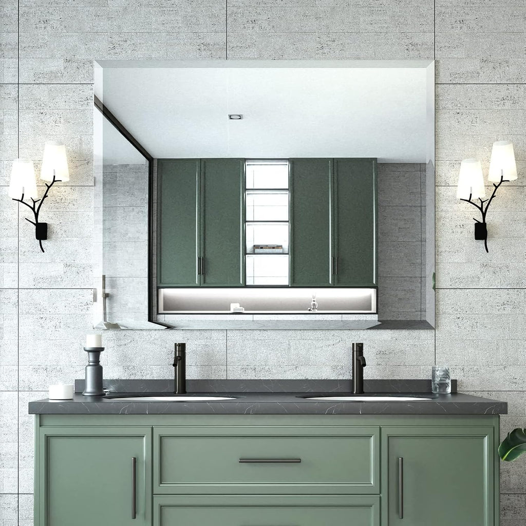 Mirrorons Beveled Mirror, Wall Mirror 40" x 32", Frameless Rectangle Bathroom