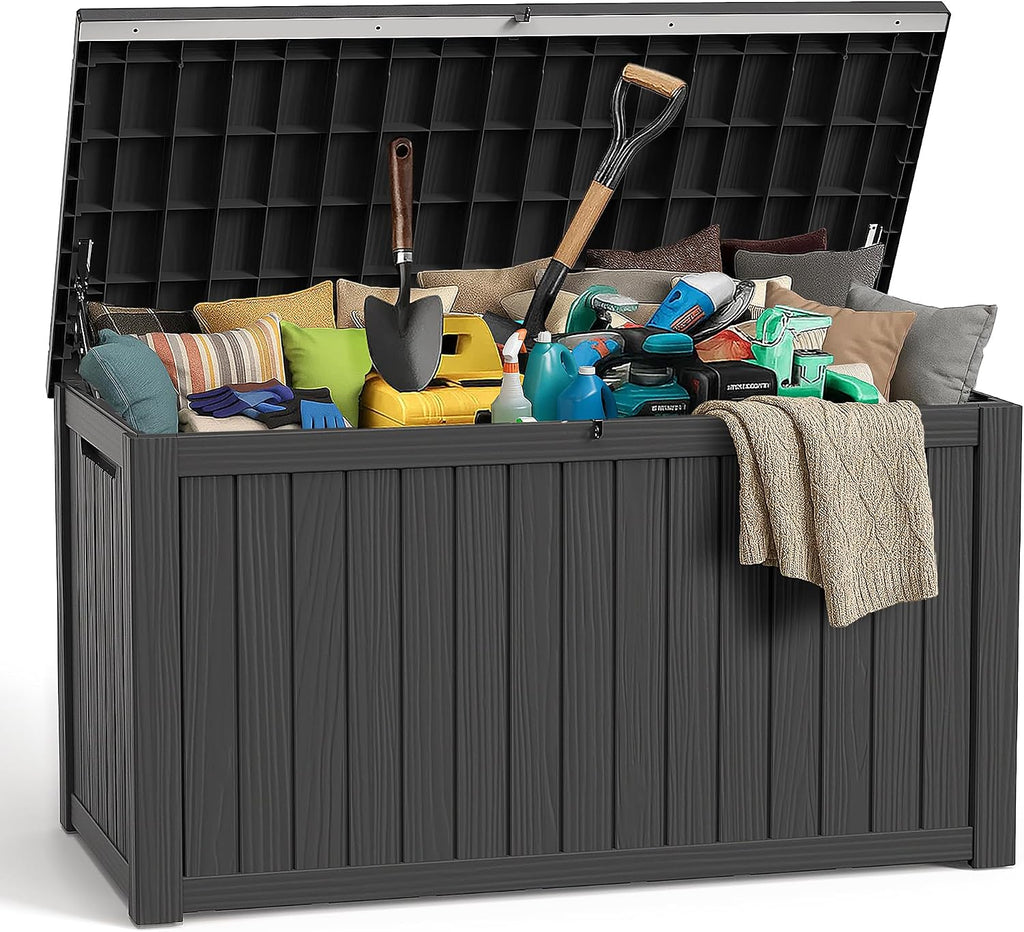 EasyUp 280 Gal Waterproof Deck Box Outdoor Storage Box Black