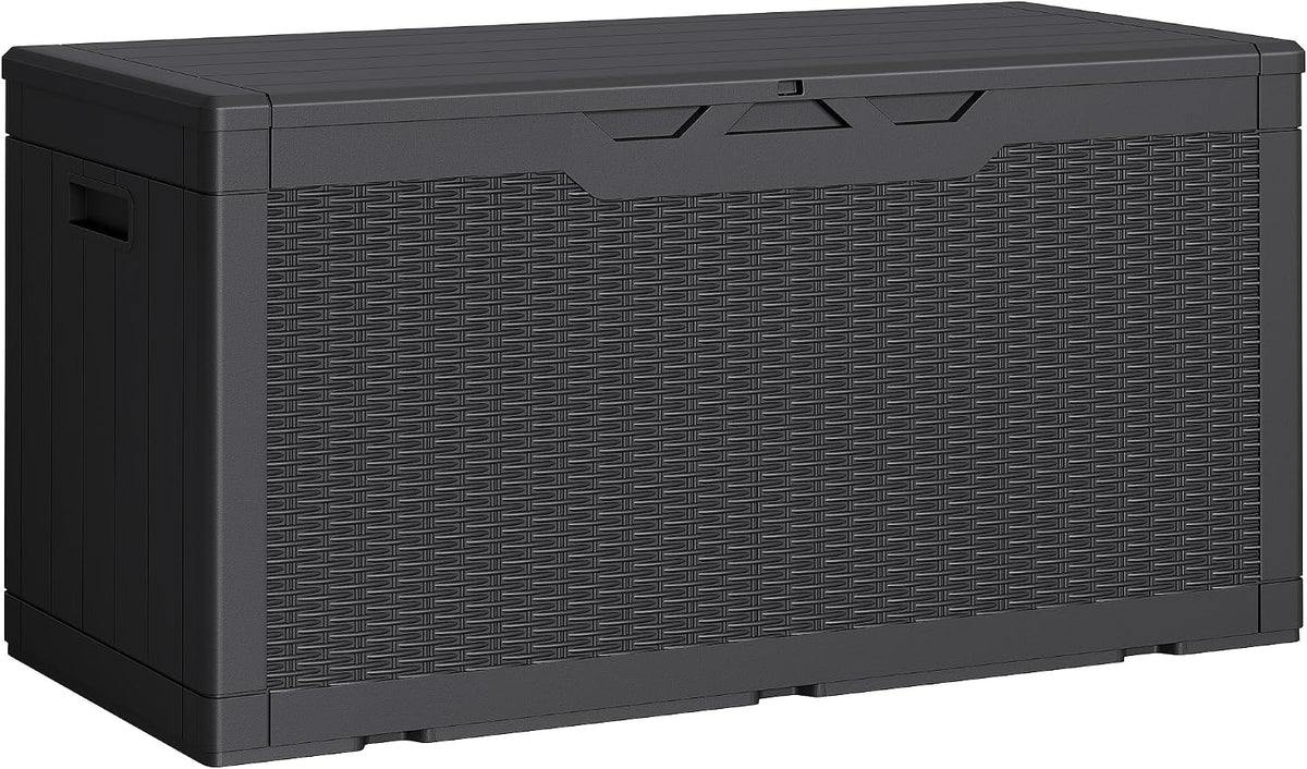 Greesum Outdoor Storage Box 100 Gallon Storage Bin with Lid for Patio Furniture, Garden Tools, Pool Supplies, Lockable, Waterproof and UV Resistant, Black