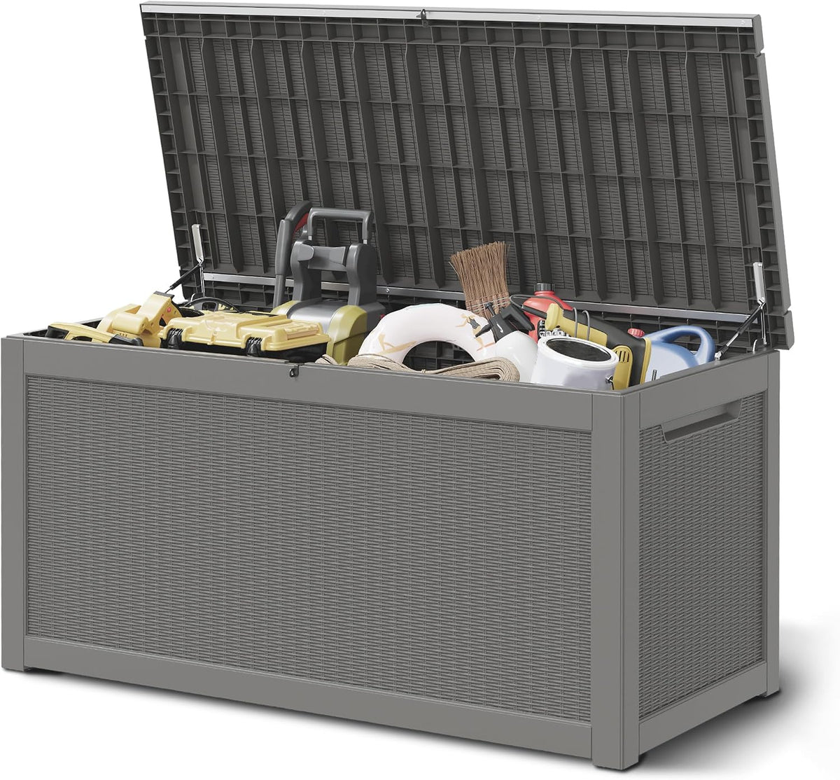 300 Gal Deck Box, Outdoor Storage Box Waterproof Lockable, Gas Lift,Grey