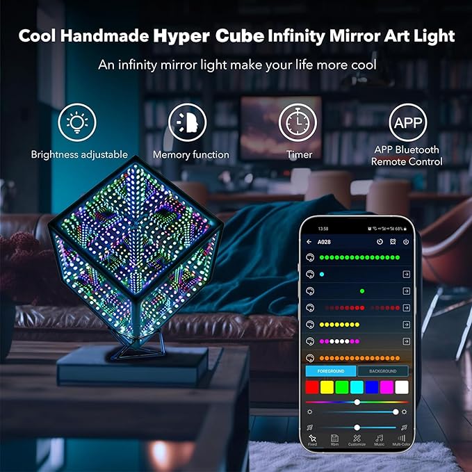 Heepulor Infinity Hyper Cube LED Table Lamp, Color-Changing Music-Sync