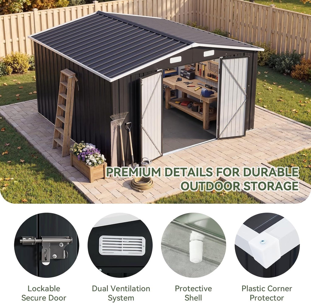 aoxun 10x12 ft shed outdoor storage shed with, close-up detail