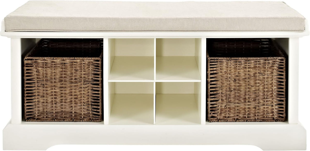 crosley furniture brennan entryway bench, shoe rack, side view