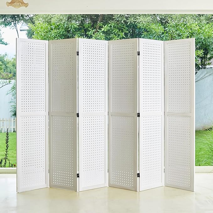 Pegboard Display, 5.6Ft Wooden Room Divider Folding Privacy Screens Portable