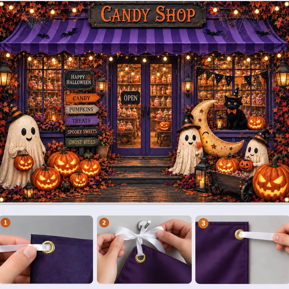 Fabric 8x6ft Halloween Candy Shop Photography Backdrop, Photo Booth Decor