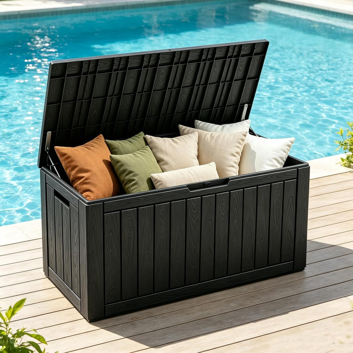 outdoor storage waterproof deck box for patio (110, side view