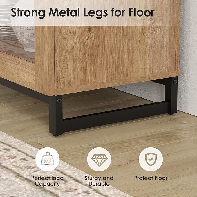 WAMPAT Modern TV Stand with Glass Doors