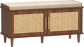 Akxomel 39.4" Rattan Shoe Storage Bench 2 Doors Entryway Bench Walnut