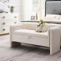 Christopher Knight Home Upholstered Storage Ottoman, Teddy Fabric Bench with Solid Wood Legs, Comfortable Foot Rest Stool, Storage Bench for Bedroom End of Bed, Living Room, Dining Room, White