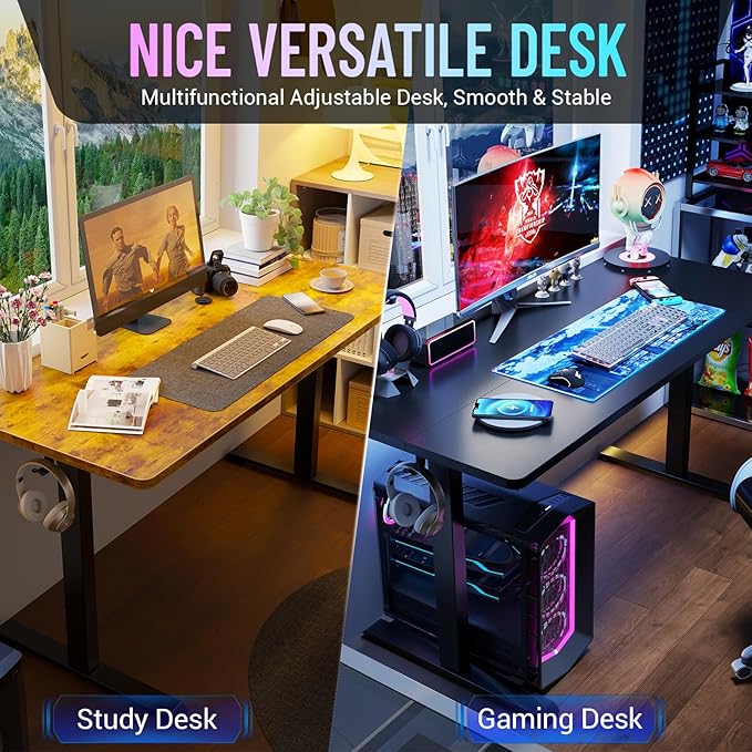 Veken 55 Inch Large Electric Standing Gaming Desk, Heights Adjustable, Sit to