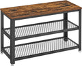 VASAGLE 3-Tier Shoe Rack, Storage Bench with Metal Mesh Shelves and Seat