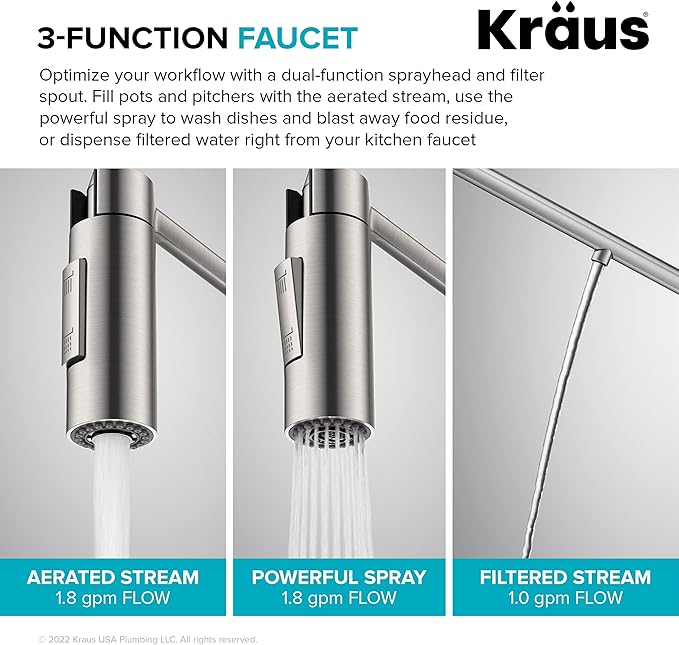 KRAUS Oletto 2-in-1 Commercial Style Pull-Down Single Handle Water Filter