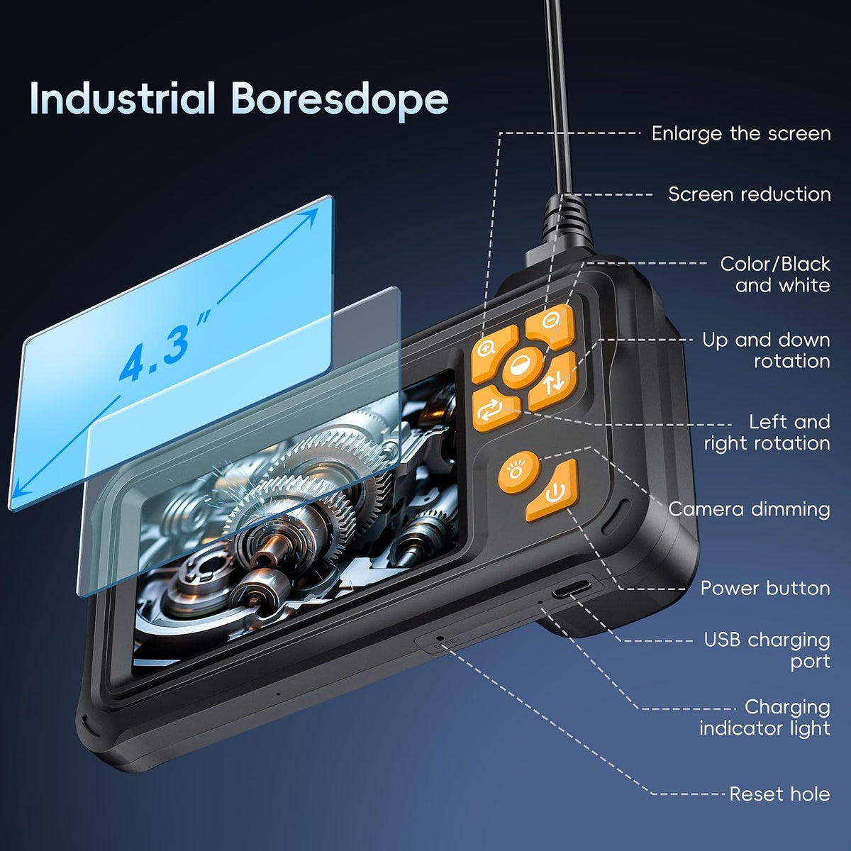 50ft inspection endoscope camera with light,1080p hd borescope, package contents