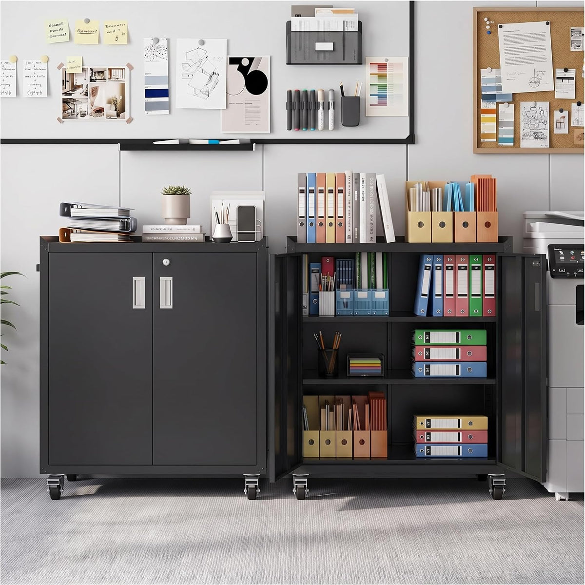 lcaopc metal storage cabinet with wheels - lockable showing dimensions