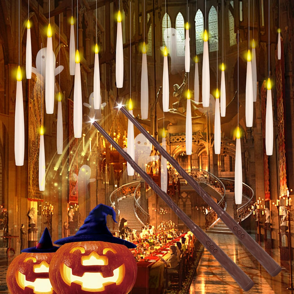 24Pcs Floating Candles with 2 Wand Remote Timer for Halloween Decor - White