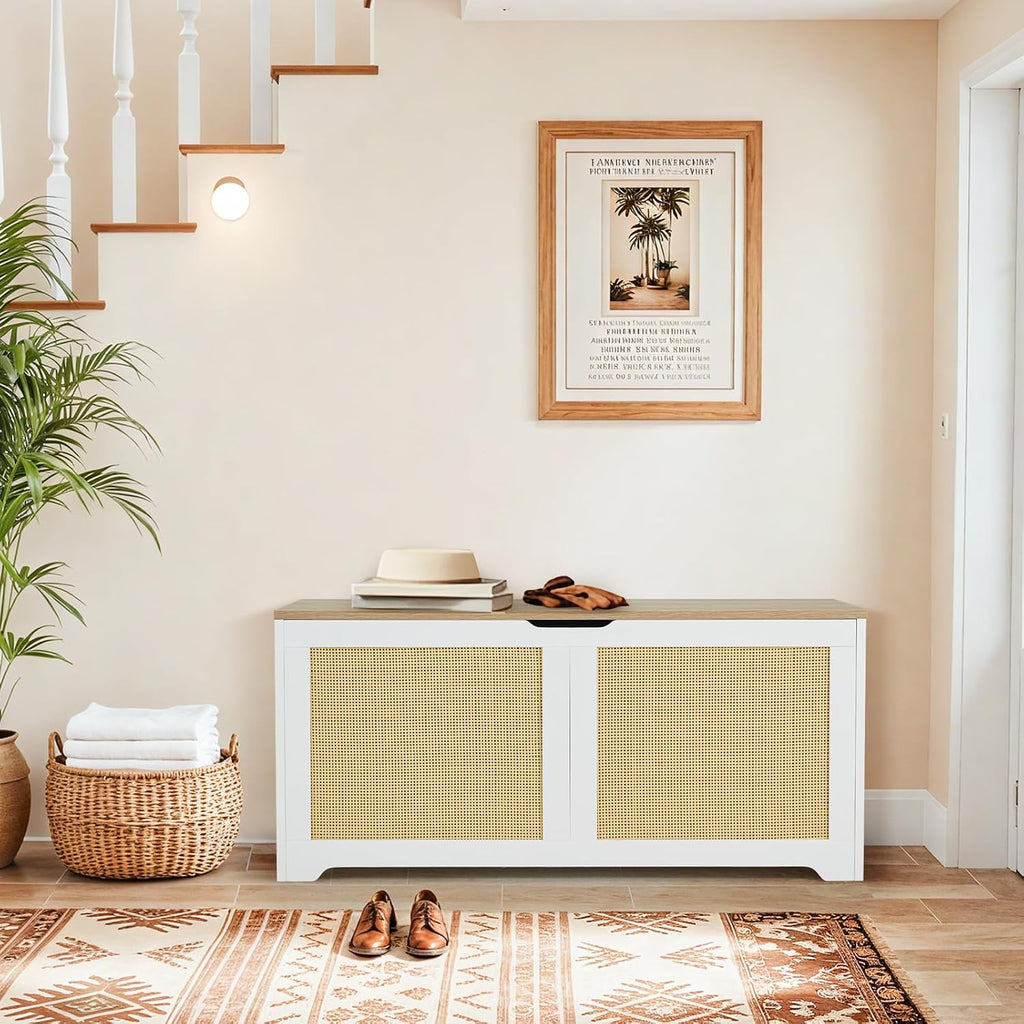 EROMMY 39.4" Storage Chest with 2 Safety Hinges, Rattan Storage Bench, Shoe Bench, Supports 300 lb, for Entryway, Bedroom, Living Room