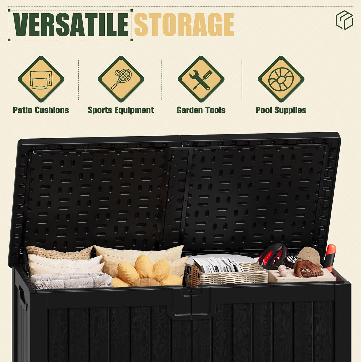 jummico hdpe 250 gallon deck box double-wall with, close-up detail