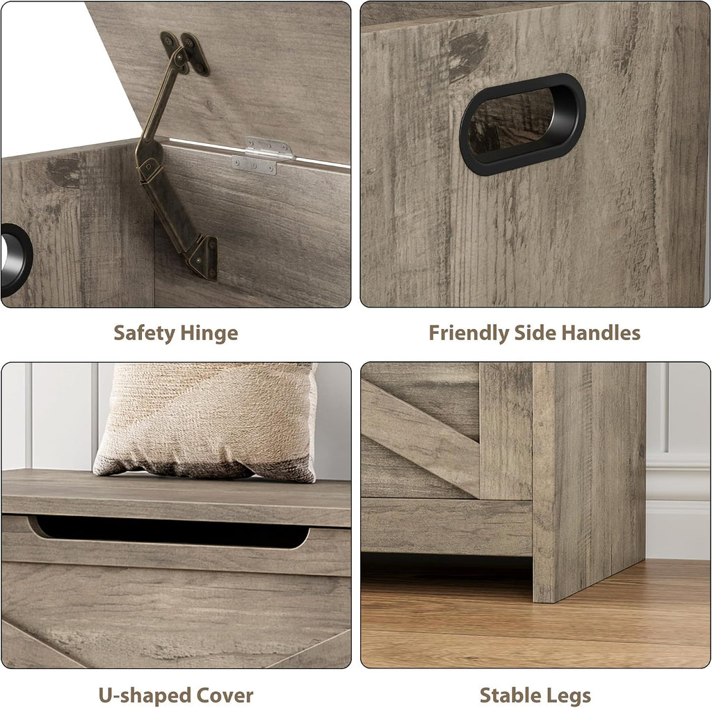 garveehome 30 in storage chest, wooden storage bench showing dimensions