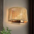 Rattan Wall Sconce Boho Wall Light Fixture for Bedroom, Hallway, Entryway | Wall Rattan Light Fixture Bohemian Woven Scocne Hemp Rope Sconce Lighting, Dia 9.7 Inch, Semi-Circular Shape, Coastal Style