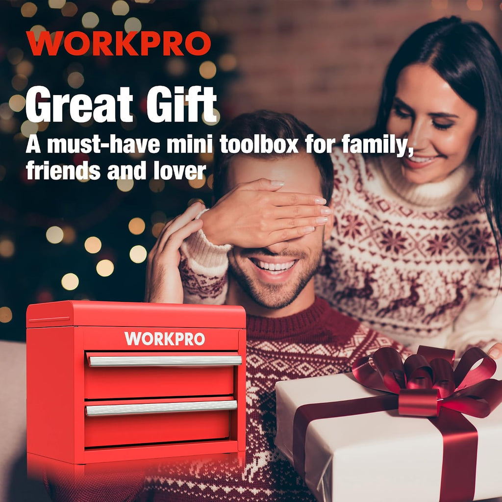 WORKPRO Mini Metal Tool Box with 2 Drawers and Top Storage