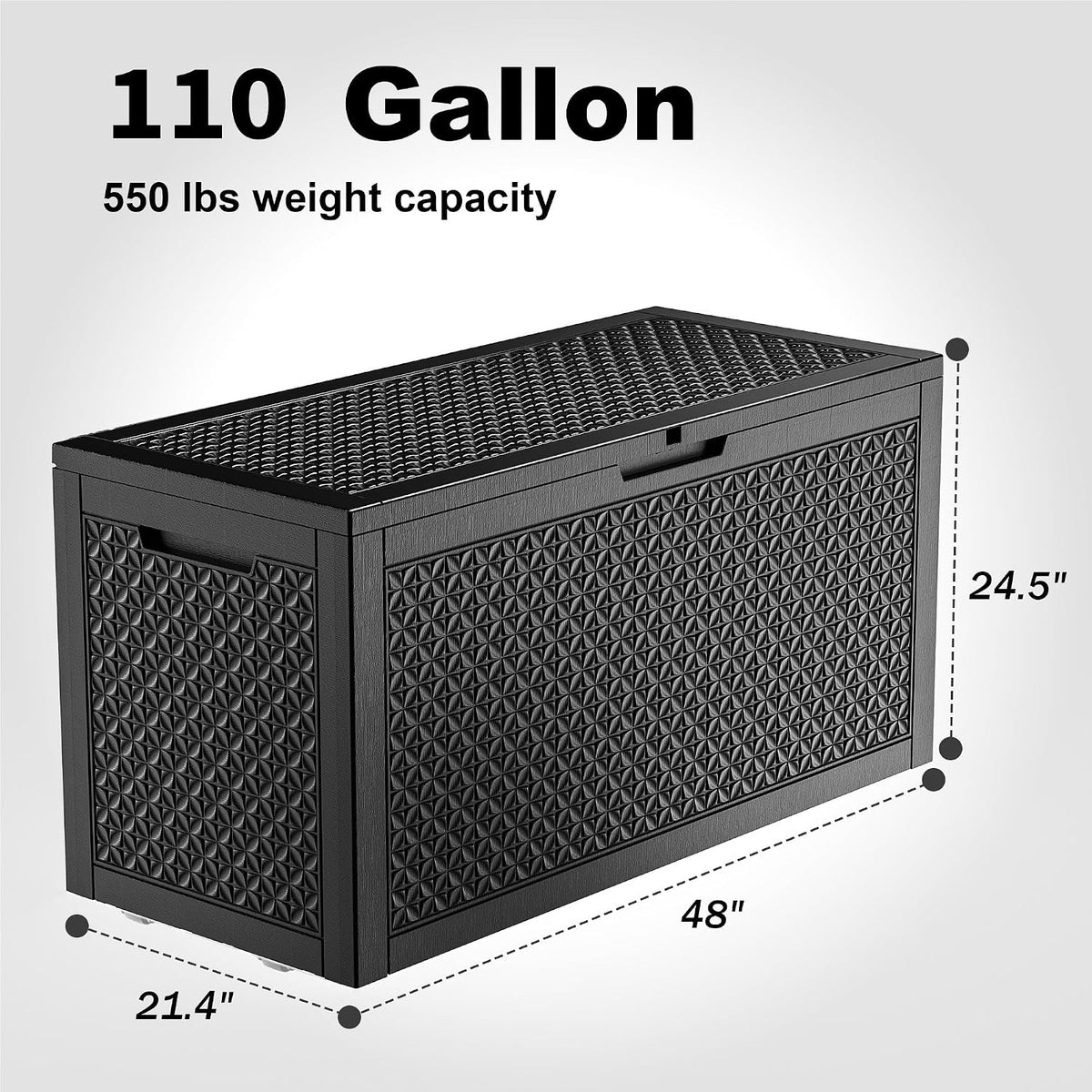 patiozen 110 gallon resin deck box, lockable patio shown in use
