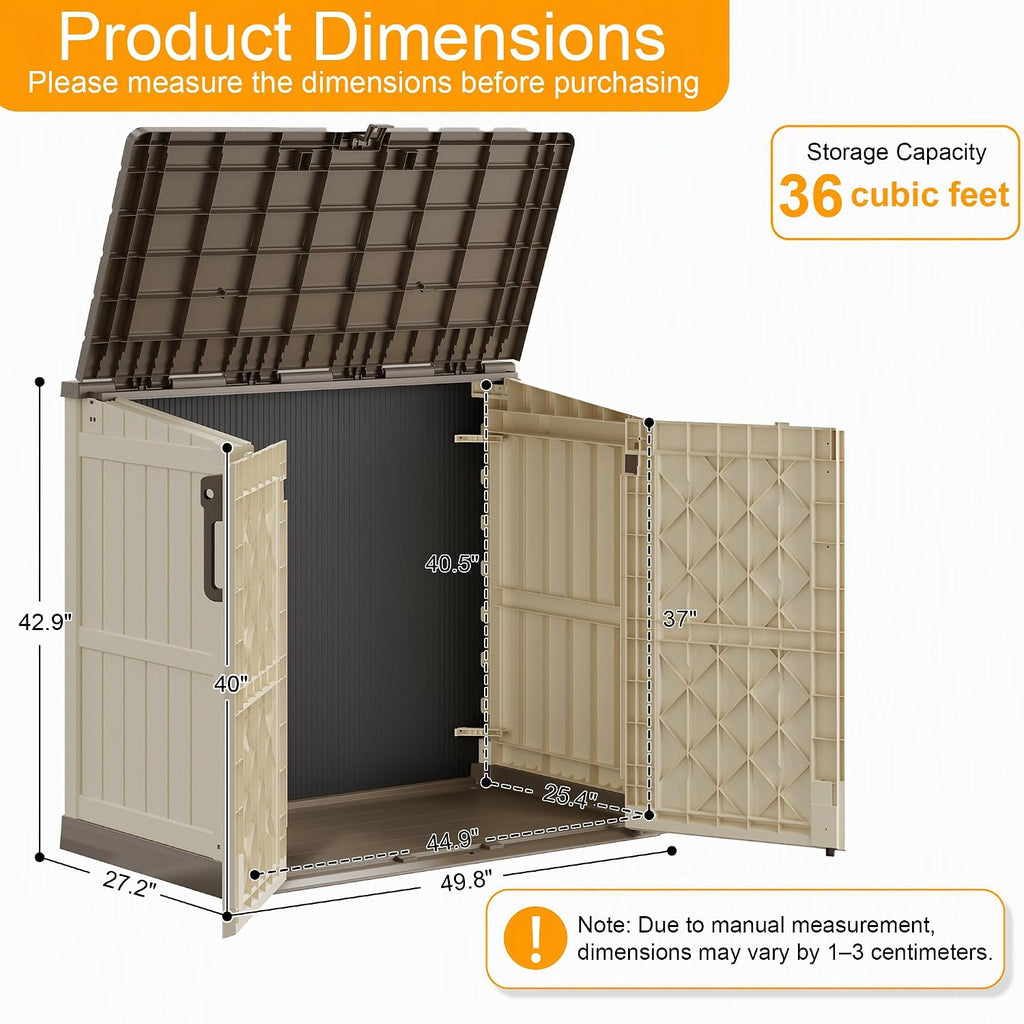 outdoor storage box & cabinet 36 cu ft on a desk or shelf