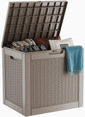 PatioZen 31 Gallon Wicker Pattern Resin Deck Box, Lockable Patio Outdoor Storage Box for Furniture, Garden Tools and Tools Storage, Waterproof Outside Storage Box (Grey)
