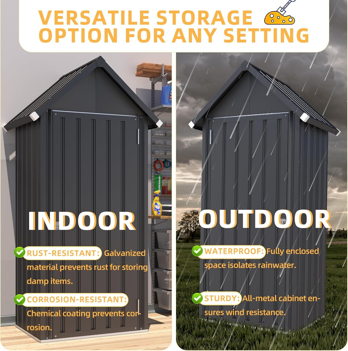 aecojoy 70'' tall vertical outdoor storage cabinet waterproof, side view
