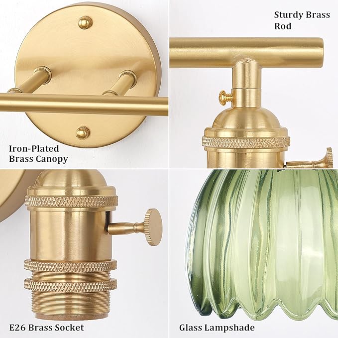 Shenmoyl Bathroom Light Fixtures, 2-Light Brass Vanity Wall Light Over Mirror