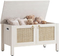 SICOTAS Rattan Storage Bench Boho Storage Chest with 2 Safety Hinges