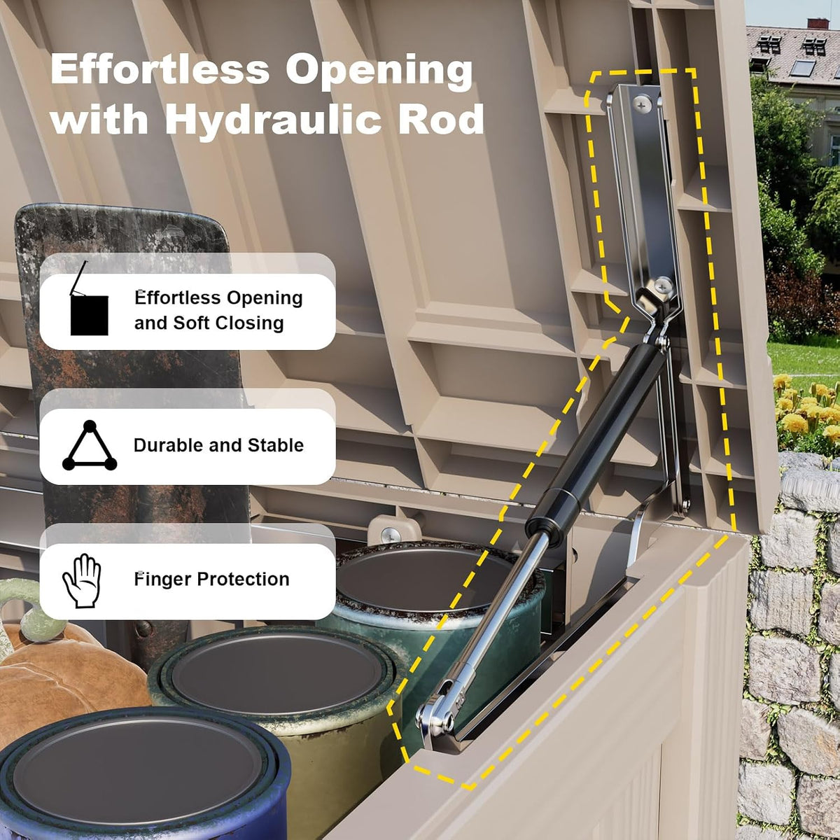rojik outdoor storage housing deck box - waterproof, close-up detail