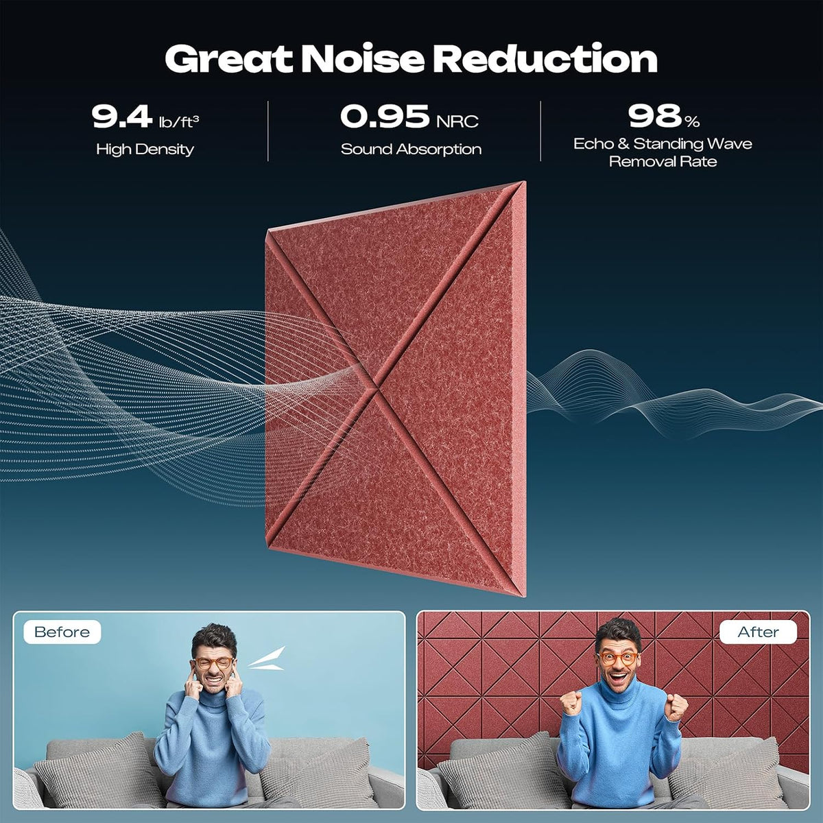 sonicism 12 pack x-lined acoustic panels, close-up detail
