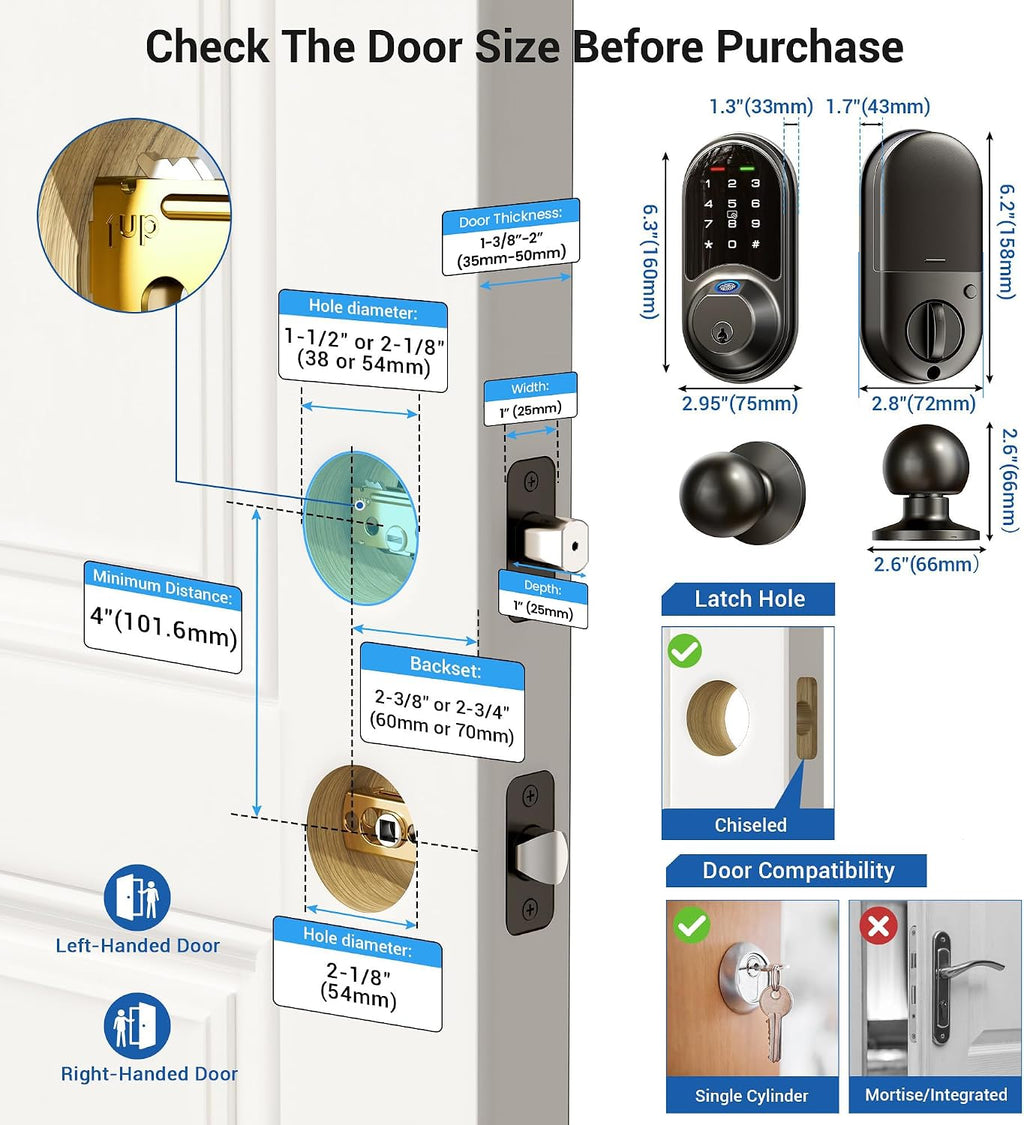 veise rz07c fingerprint smart locks deadbolt 2 knobs, package contents