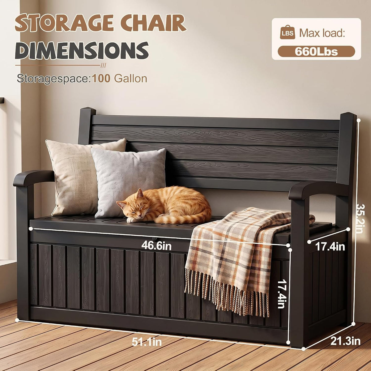efu outdoor bench storage deck box waterproof wicker, close-up detail