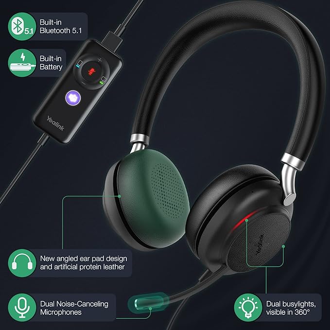 Yealink UH38 Bluetooth USB Wired Headset, Work Headset