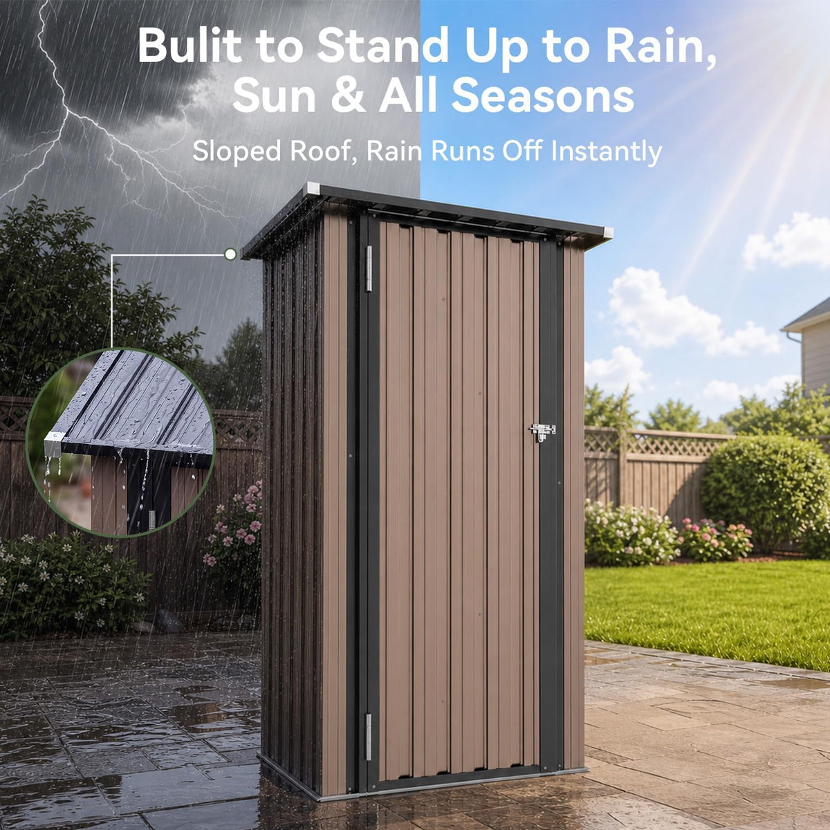 aoxun 3x2 ft outdoor storage shed, shed with, side view