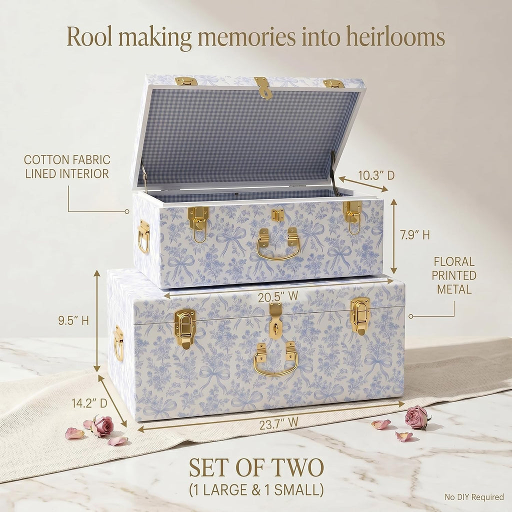 rool floral decorative storage trunk set of 2, side view