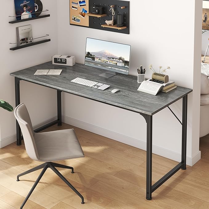 Huuger Computer Desk, 55 Inch Home Office Desk, Gaming Writing Work from Home