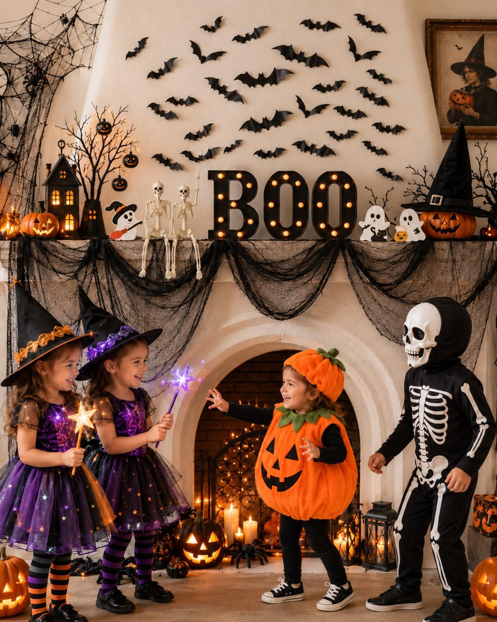 132PCS Halloween Mantel Decor Set, Boo Letters, Ghosts, Gothic Wall Decor