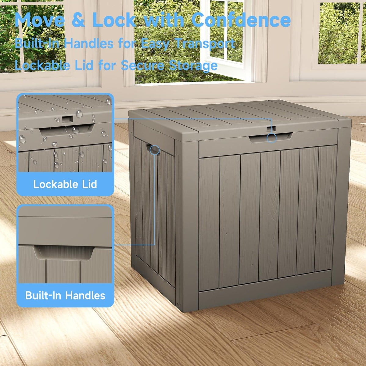 40 gallon outdoor storage box,waterproof uv resistant deck, side view